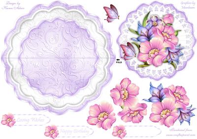 Vibrant Florals in Lilac Scallop Edge Wobble Card