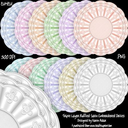 Triple Layer Ruffled Embroidered Satin Doilies