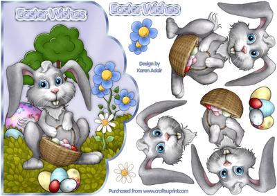 Easter Bunny Scallop Card Front with Step by Step