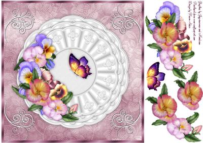 Pretty Pansies Square Card Front with Step by Step