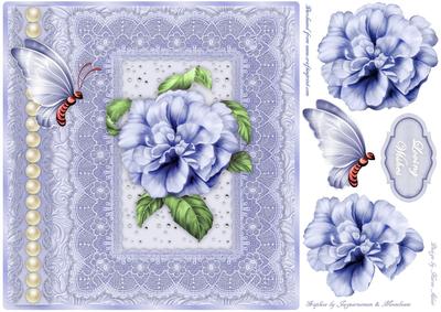 A Rose Blue Square Card Front with Step by Step