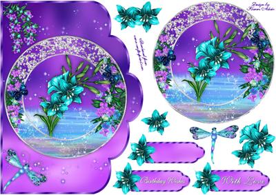 Fantasy Lilies 2 Scallop Card Front with Step by Step