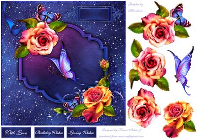 Roses Galore Square Card Front with Step by Step