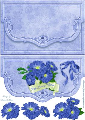 Wild Blue Roses Fancy Faux Envelope Card Front