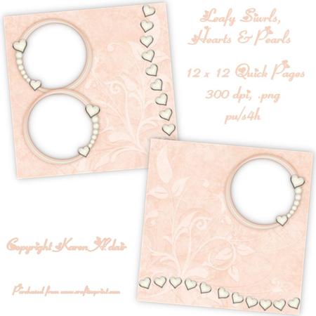 Leafy Swirls, Hearts & Pearls in Peach Quick Pages