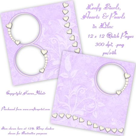 Leafy Swirls, Hearts & Pearls in Lilac Quick Pages