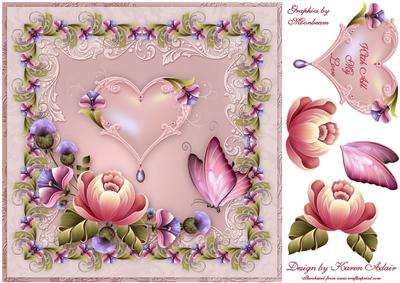 Hearts and Blooms Square Card Front with Step by Step