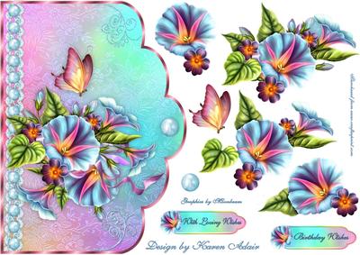 Morning Glory Scallop Edge Card Front with Step by Step