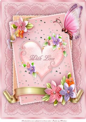 Origami Flowers and Lace A4 Card Front