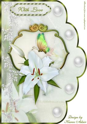 White Lilies Scallop A4 Card Front