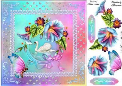 Morning Glory Swan Card Front with Step by Step