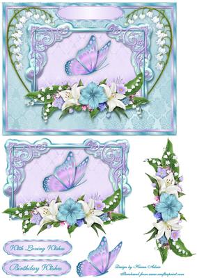 Lily of the Valley in Blue Card Front with Step by Step