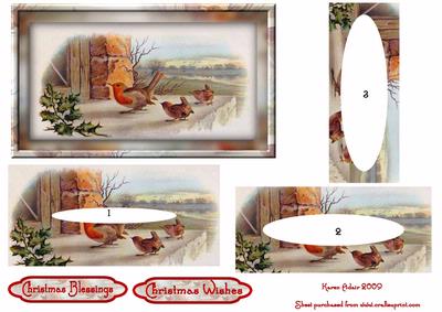 Christmas Robin at the Window Double Pyramid Card Front