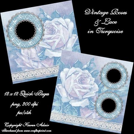 Vintage Roses & Lace in Turquoise Quick Pages