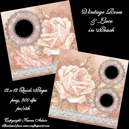 Vintage Roses & Lace in Peach Quick Pages