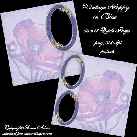 Vintage Poppy in Blue Quick Pages