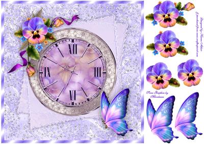 Time for Pansies Square Card Front with Step by Step
