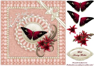 Red Lilies, Satin & Pearls Square Card with Step by Step