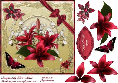 Luscious Red Lilies Square Card Front with Step by Step