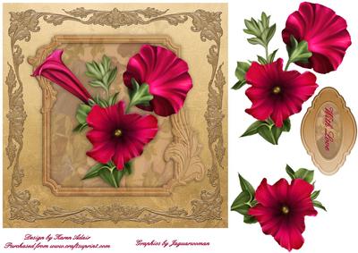 Perfect Petunias Square Card Front with Step by Step