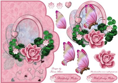 Fantasy Rose & Butterfly Scallop Card Front