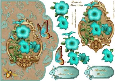 Pretty Petunias Scallop Card Front with Step by Step