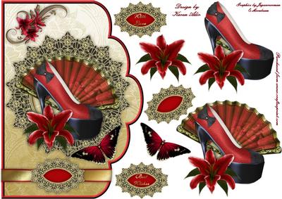 Red Lily Shoe Fanfare Scallop Card Front