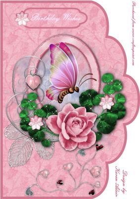 Fantasy Rose & Butterfly A4 Scallop Card Front