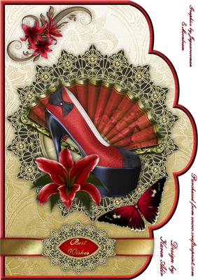 Red Lily Shoe Fanfare A4 Scallop Card Front