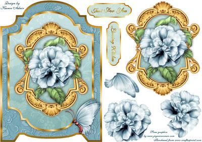 A Rose Blue Screen Card Front with Step by Step