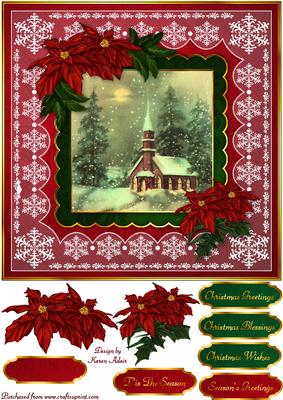 Christmas Church with Poinsettia