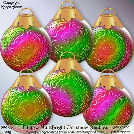 Filigree Multi-bright Christmas Baubles