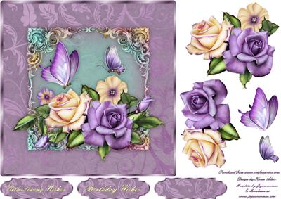 Heritage Roses and Butterflies Card Front with Step by Step