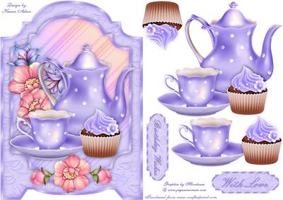 Teatime with Flowers in Blue Screen Card