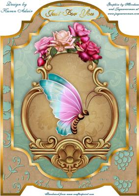 Butterfly and Roses A4 Screen Card Front