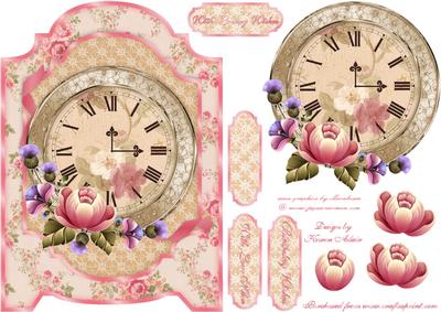 Vintge Clock and Roses Screen Card
