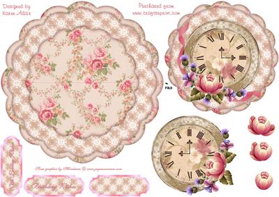 Vintage Floral Clock Scallop Edged Wobble Card