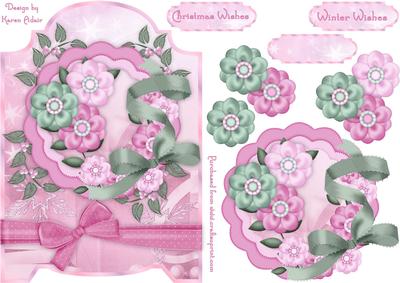 Christmas Floral Screen Card in Pink and Green