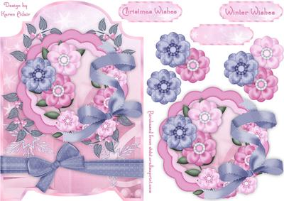 Christmas Floral Screen Card in Pink and Blue