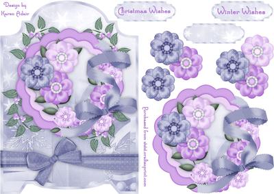 Christmas Floral Screen Card in Blue and Purple