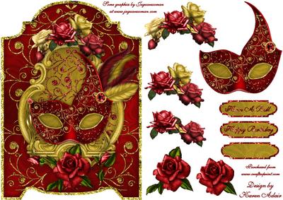 Roses and Feathers Masque Screen Card