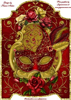 Roses and Feathers Masque A4 Screen Card