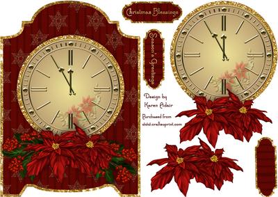 Christmas Poinsettia Clock Screen Card