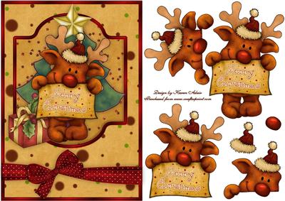 Little Rudolph's Christmas Message Card Front and Decoupage