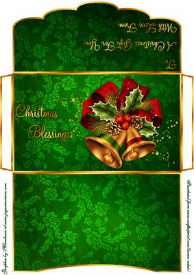 Christmas Bells in Green Money/gift Voucher Wallet