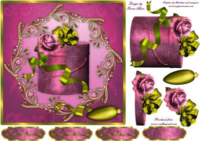 Pink Christmas Rose Square Card Front & Step by Step