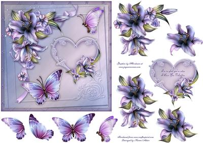 Valentine Lilies Square Card Front with Step by Step