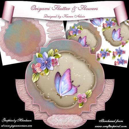 Origami Flutter & Flowers Elegant Shaped Wobble Card