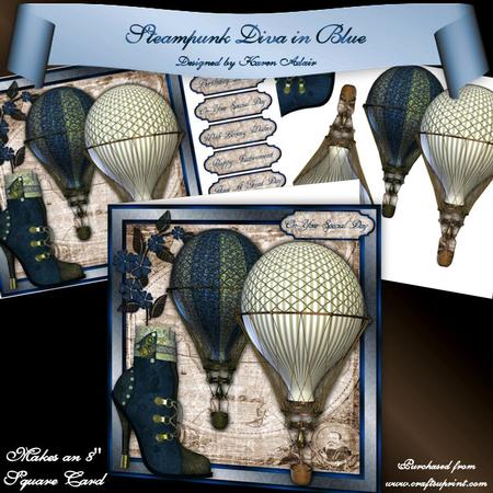 Steampunk Diva in Blue 8" Square Card Mini-kit