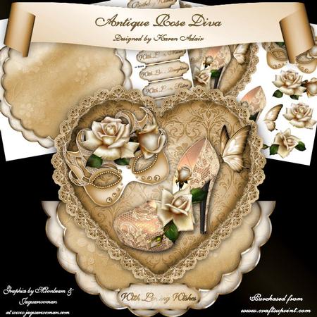 Antique Rose Diva - Heart Shaped Wobble Card Mini-kit
